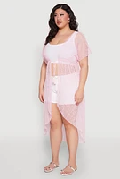 Womens Popcorn Knit Tie Front Cover Up Kimono, Pink