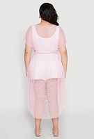 Womens Popcorn Knit Tie Front Cover Up Kimono, Pink