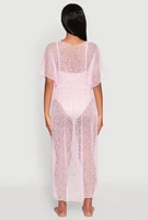 Womens Popcorn Knit Tie Front Cover Up Kimono, Pink
