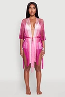 Womens Striped Tie Waist Kimono Cover Up, Pink