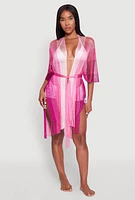 Womens Striped Tie Waist Kimono Cover Up, Pink