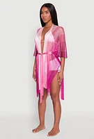 Womens Striped Tie Waist Kimono Cover Up, Pink