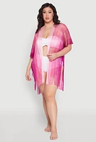 Womens Striped Tie Waist Kimono Cover Up, Pink