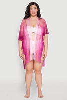 Womens Striped Tie Waist Kimono Cover Up, Pink