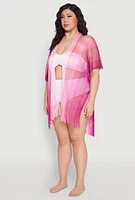 Womens Striped Tie Waist Kimono Cover Up, Pink