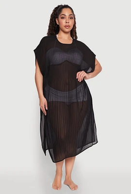 Womens Plisse Swim Cover Up, Black