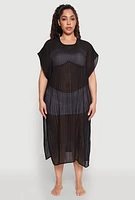 Womens Plisse Swim Cover Up, Black