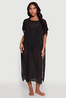 Womens Plisse Swim Cover Up, Black