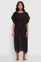 Womens Plisse Swim Cover Up, Black