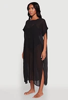 Womens Plisse Swim Cover Up, Black