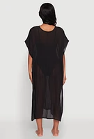 Womens Plisse Swim Cover Up, Black
