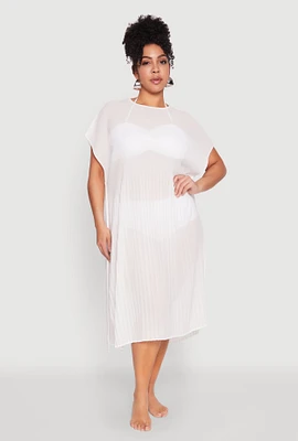Womens Plisse Swim Cover Up, White