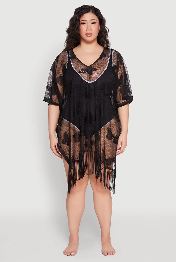Womens Butterfly Fringe Swim Cover Up,