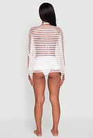 Womens Shadow Stripe Swim Cover Up, White