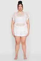 Womens Fishnet Tassel Fringe Swim Cover Up, White
