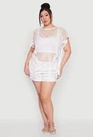Womens Fishnet Tassel Fringe Swim Cover Up, White