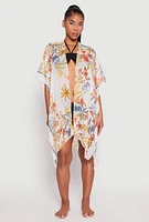 Womens Floral Print Side Slit Cover Up Kimono, Multi