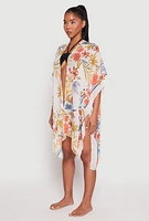 Womens Floral Print Side Slit Cover Up Kimono, Multi