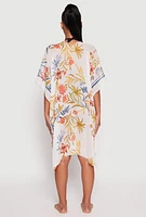Womens Floral Print Side Slit Cover Up Kimono, Multi