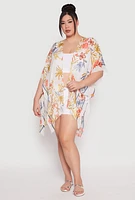 Womens Floral Print Side Slit Cover Up Kimono, Multi