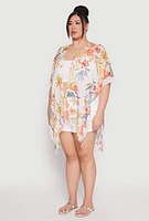 Womens Floral Print Side Slit Cover Up Kimono, Multi