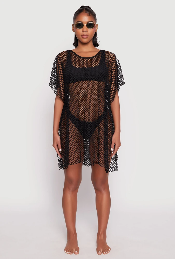 Womens Fishnet Swim Cover Up, Black