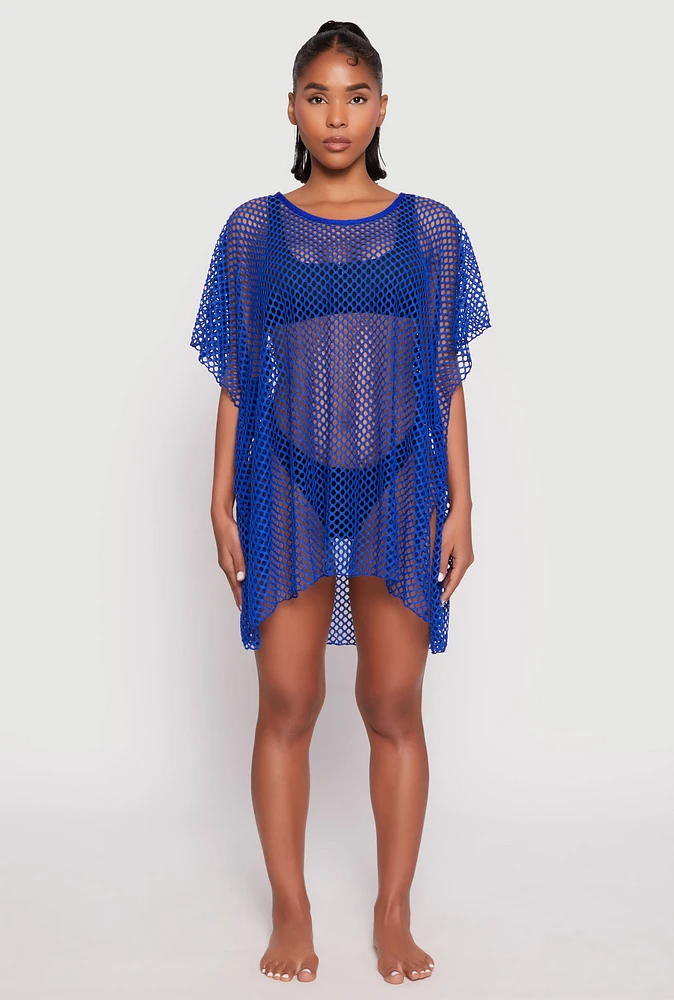 Womens Fishnet Swim Cover Up, Blue