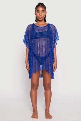 Womens Fishnet Swim Cover Up, Blue
