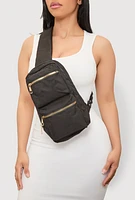 Womens Double Pocket Sling Backpack, Black