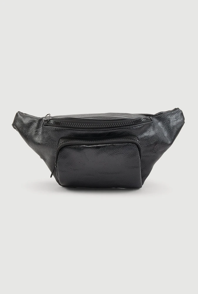 Womens Pebbled Faux Leather Fanny Pack, Black