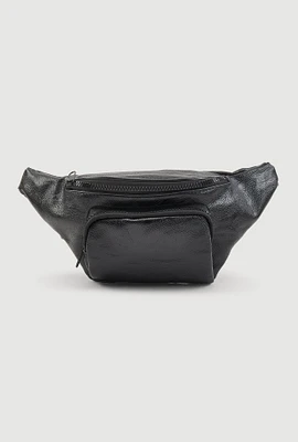 Womens Pebbled Faux Leather Fanny Pack, Black