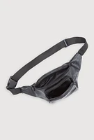 Womens Pebbled Faux Leather Fanny Pack, Black