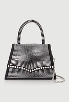 Womens Rhinestone Studded Faux Leather Handbag, Black