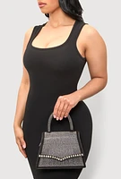 Womens Rhinestone Studded Faux Leather Handbag, Black