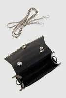 Womens Rhinestone Studded Faux Leather Handbag, Black