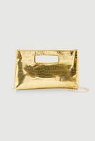 Womens Faux Croc Metallic Convertible Crossbody Clutch, Yellow