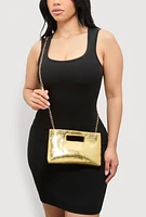 Womens Faux Croc Metallic Convertible Crossbody Clutch, Yellow