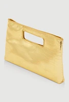 Womens Faux Croc Metallic Convertible Crossbody Clutch, Yellow