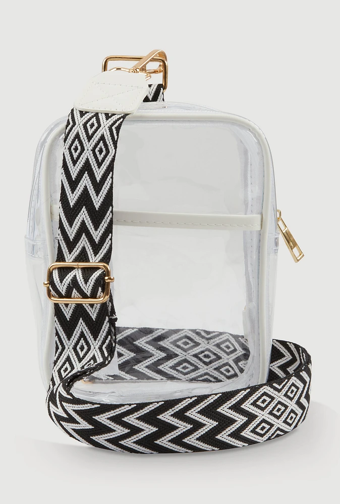 Womens Chevron Strap Clear Convertible Sling Backpack, Multi
