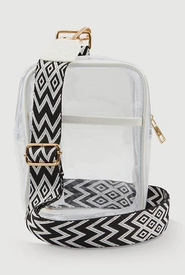 Womens Chevron Strap Clear Convertible Sling Backpack, Multi