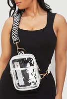 Womens Chevron Strap Clear Convertible Sling Backpack, Multi