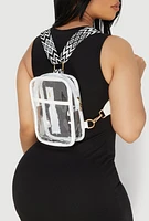 Womens Chevron Strap Clear Convertible Sling Backpack, Multi