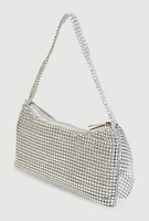 Womens Rhinestone Studded Mesh Bow Handbag, Silver
