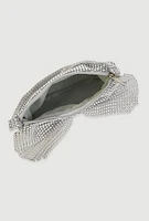 Womens Rhinestone Studded Mesh Bow Handbag, Silver