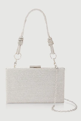 Womens Rhinestone Studded Convertible Strap Crossbody Clutch, Silver