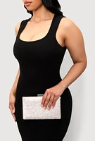 Womens Rhinestone Studded Convertible Strap Crossbody Clutch, Silver
