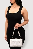 Womens Rhinestone Studded Convertible Strap Crossbody Clutch, Silver