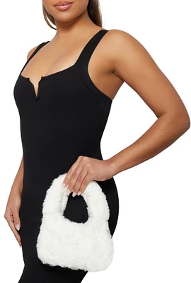 Womens Faux Fur Mini Crossbody Bag, White