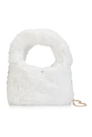 Womens Faux Fur Mini Clutch Crossbody Bag, White