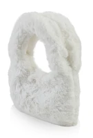 Womens Faux Fur Mini Clutch Crossbody Bag, White